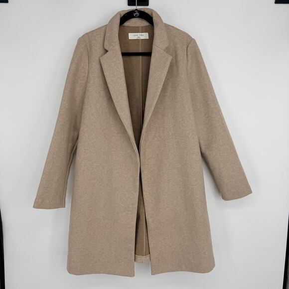 Love Tree Jackets & Blazers - Love Tree Longline Tan Open Front Collared Long Sleeve Coat Womens Large
